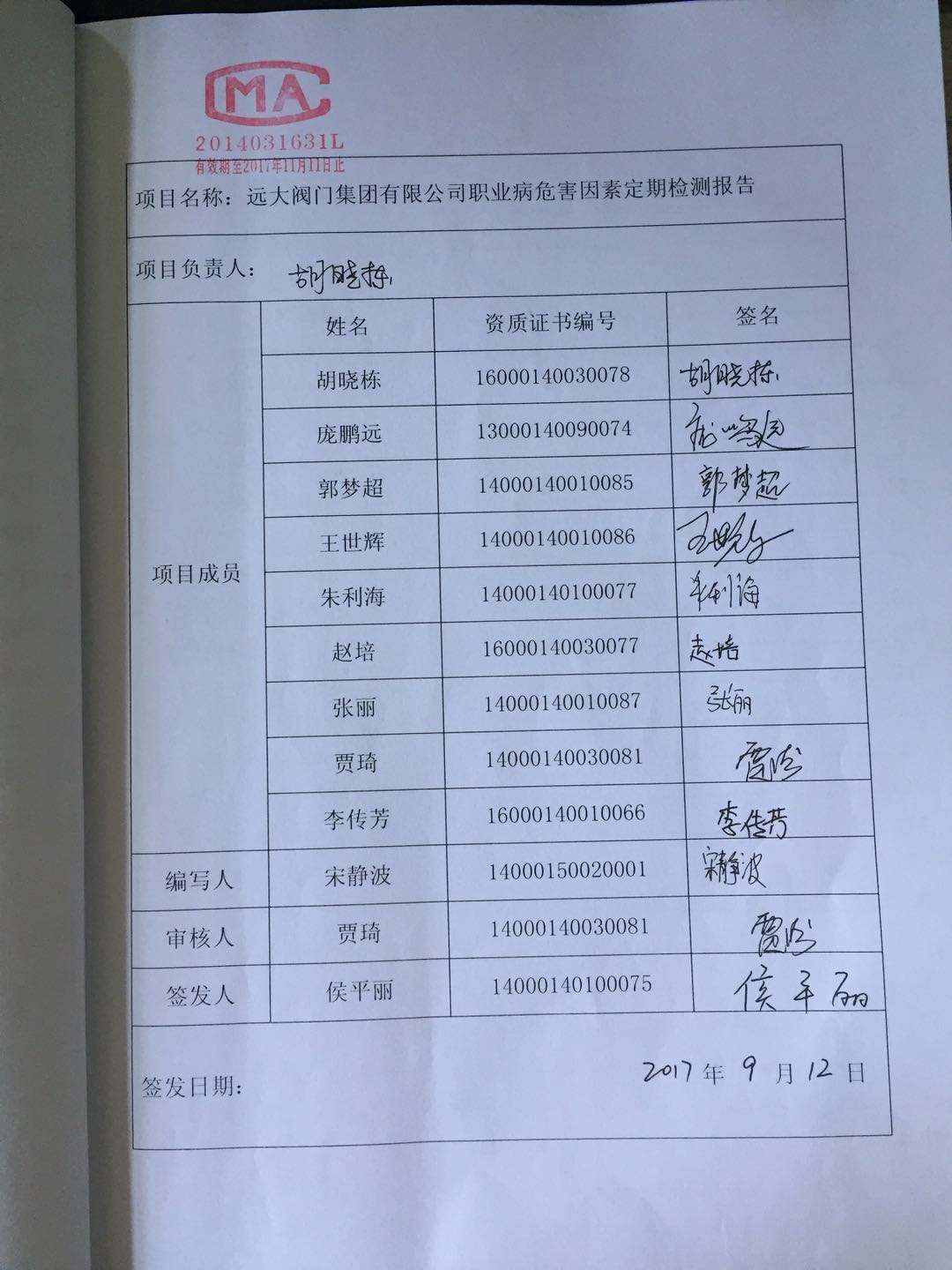 2017年度职业病危害因素检测报告